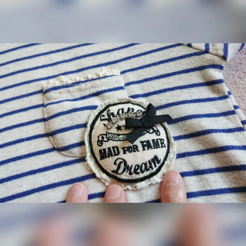 Striped Crochet Trim T-Shirt + White Pleated Mini Skirt Set - Picture 6 of 16